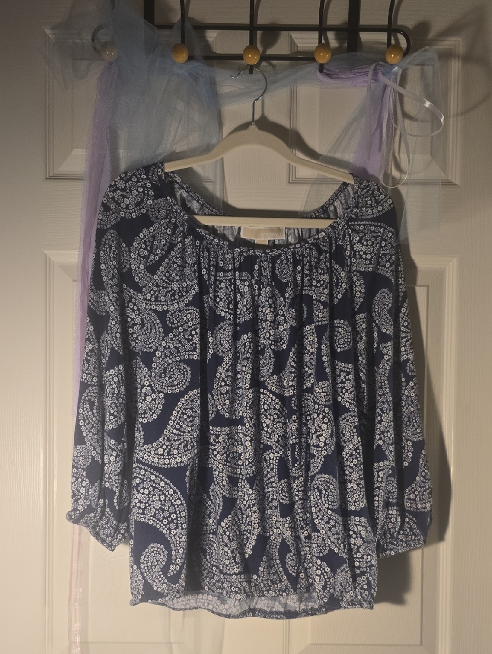 Michael Kors Navy Blue Paisley Peasant Blouse